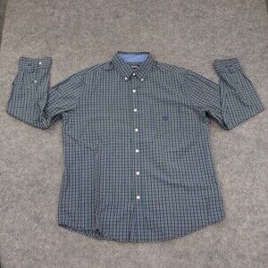Chaps Shirt Mens Large Button Up Green Blue Long Sleeve Regular Fit Cotton Blend
